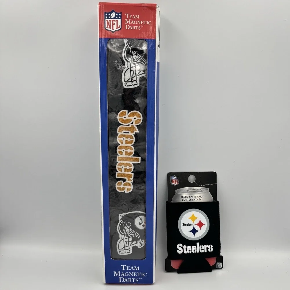 NFL Pittsburgh Steelers Man Cave Magnetic Dart Board Set w/ Darts & Can Koozie